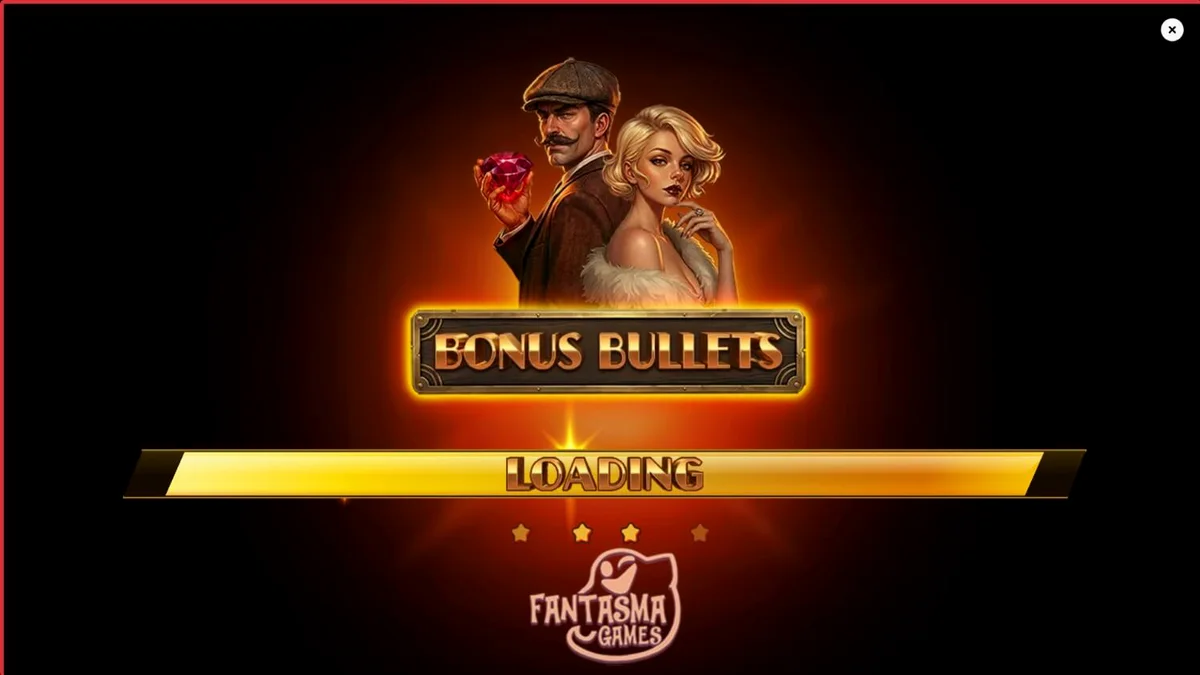 Tampilan visual slot Bonus Bullets dengan tema noir dan revolver emas